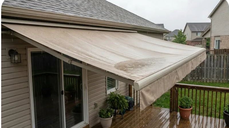 Water ponding on awning fabric with no drainage