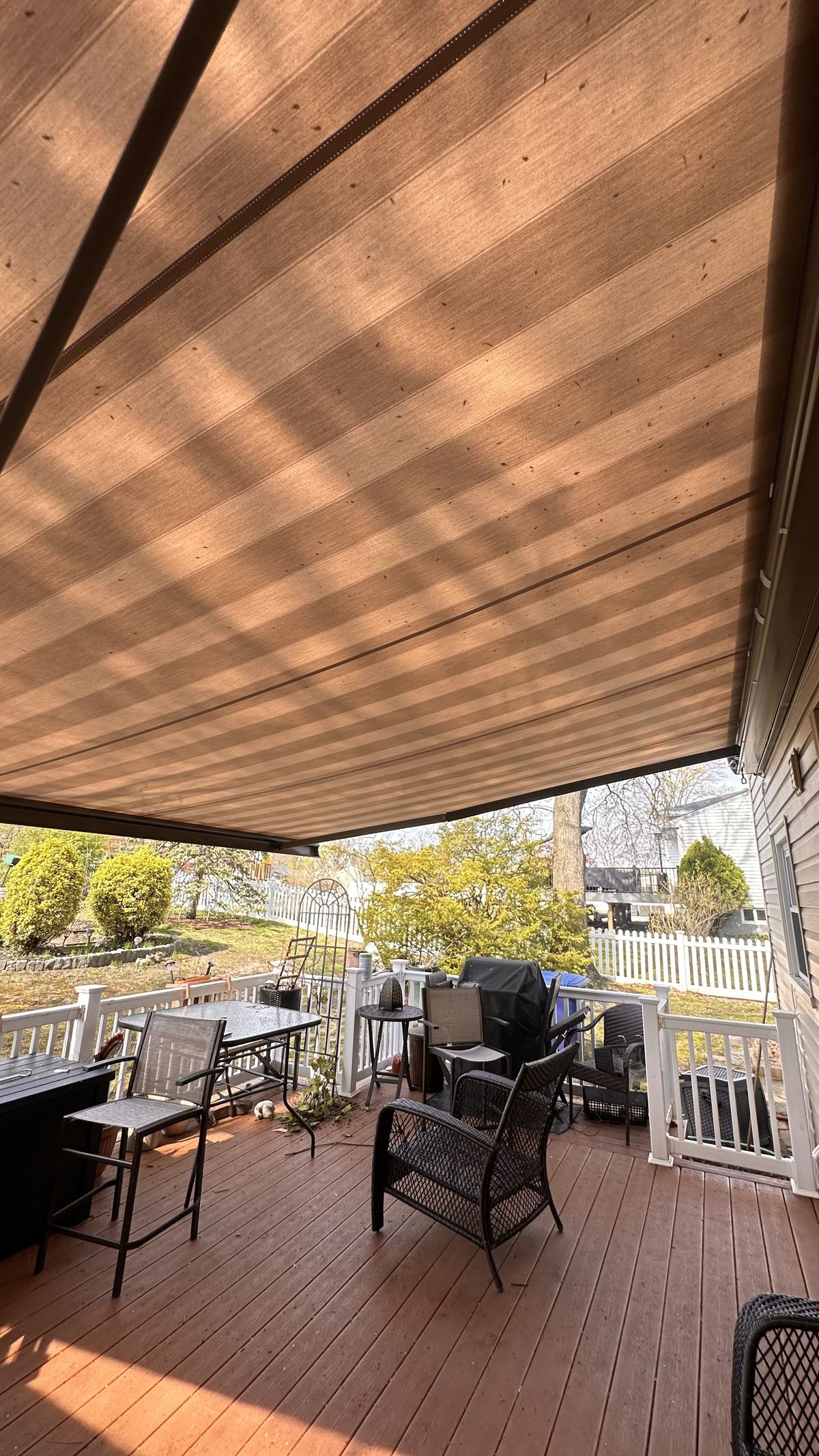 Retractable awning underneath view deck