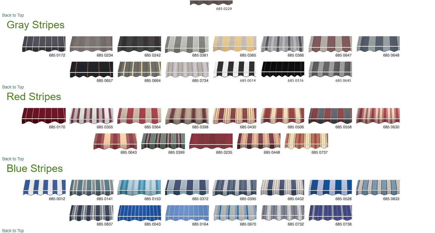 NorthPort fabric samples — gray stripes, red stripes, blue stripes