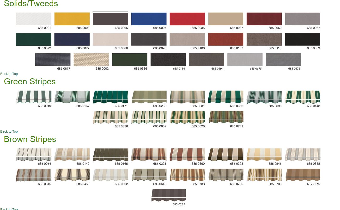 NorthPort awning fabric options — solids, tweeds, and stripe patterns