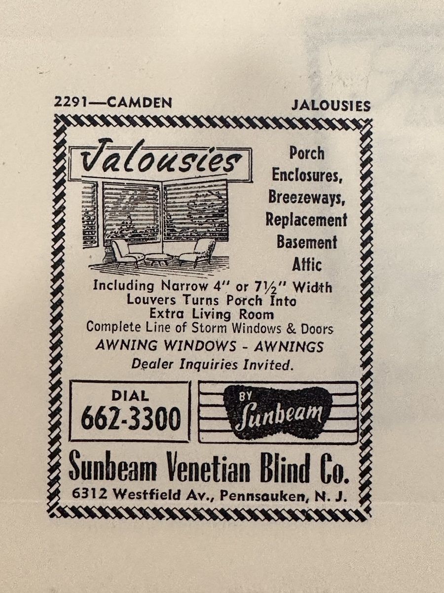Sunbeam Venetian Blind Co. jalousie windows and awnings ad
