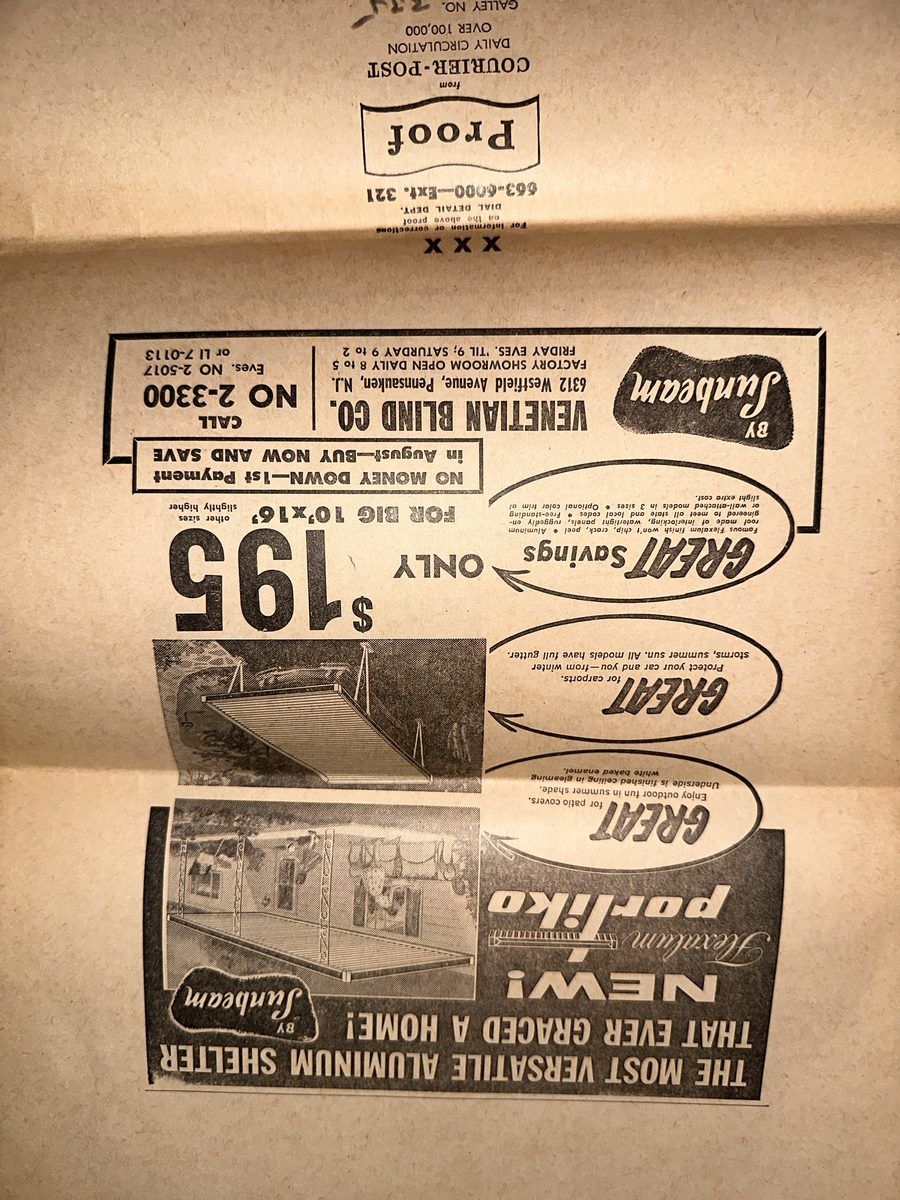 Sunbeam patio cover newspaper ad