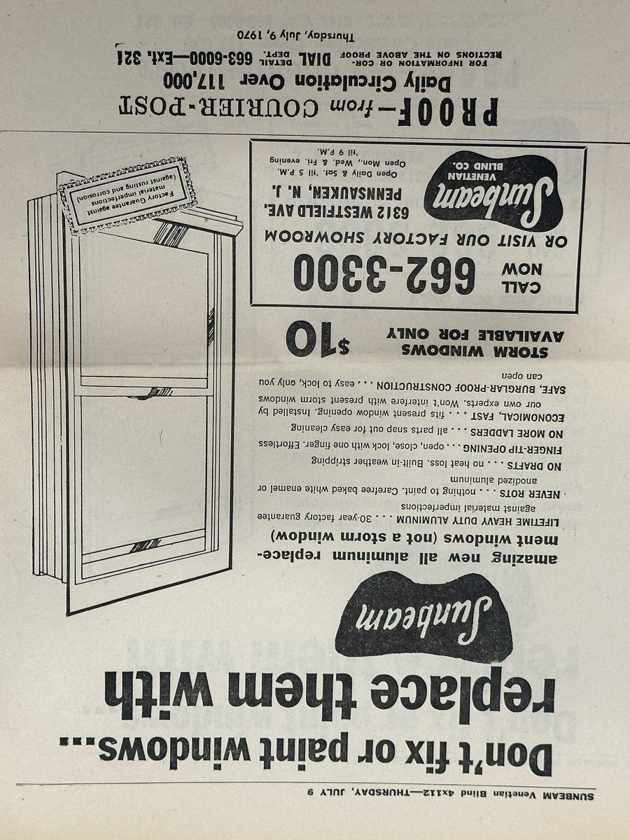 Sunbeam replacement windows newspaper ad 1960s